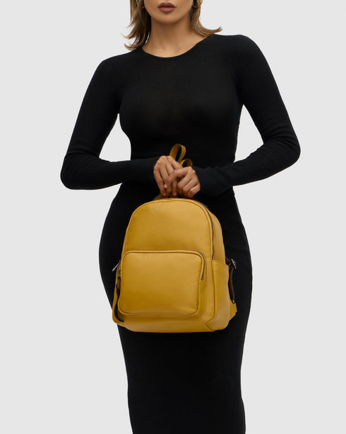 Maddie Mustard Leather Backpack