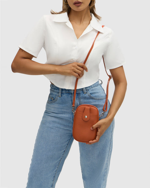 Ava Orange Leather Crossbody Bag