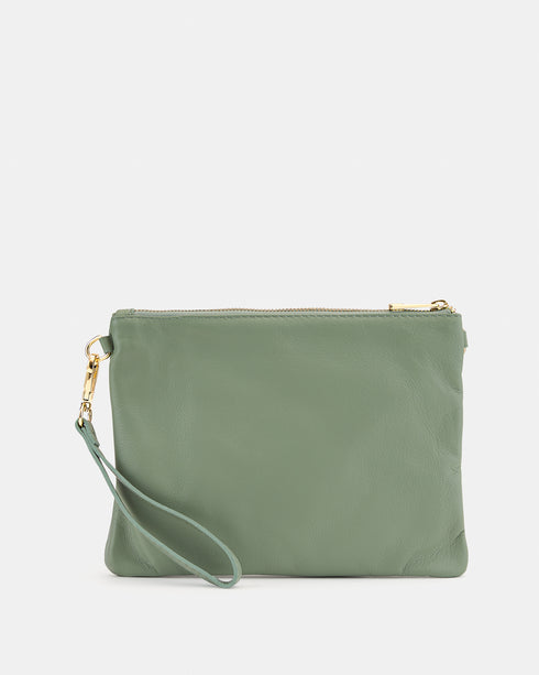 Tully Sage Soft Leather Clutch