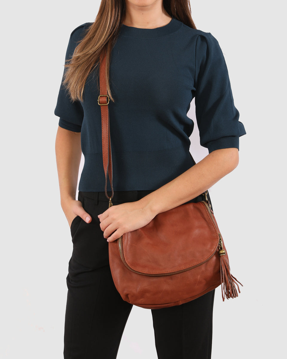 Vasarino Brown Soft Leather Crossbody Bag