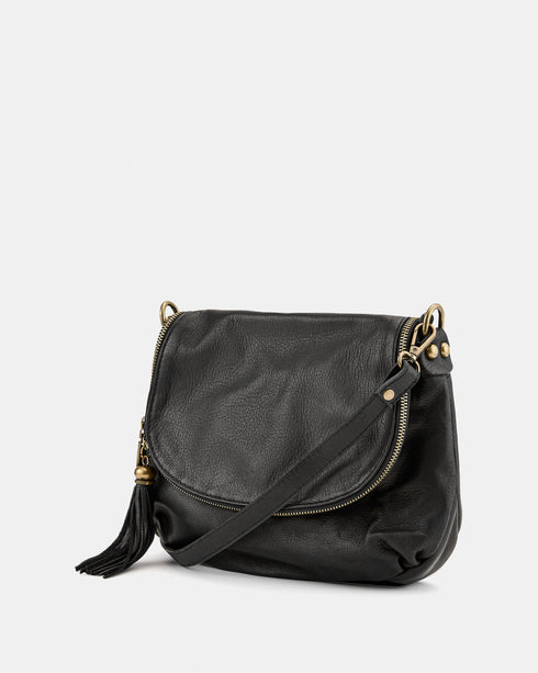 Vasarino Black - Soft Leather Crossbody Bag