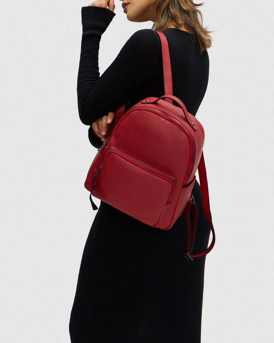 Maddie Red Leather Backpack – BeeLeatherco